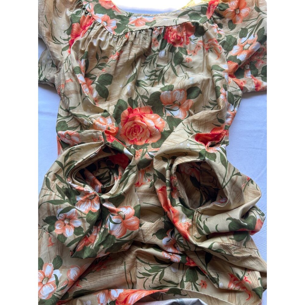 Vintage 70s Sears Floral MuuMuu Maxi Dress Caftan Hawaiian Print Sz  Lg 16-18 - Picture 6 of 9